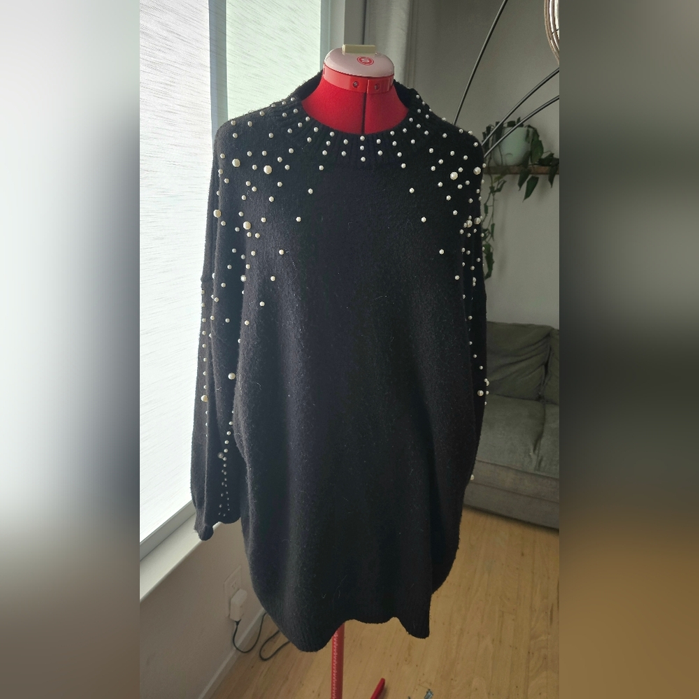 Sweater Dress with Pearl Details